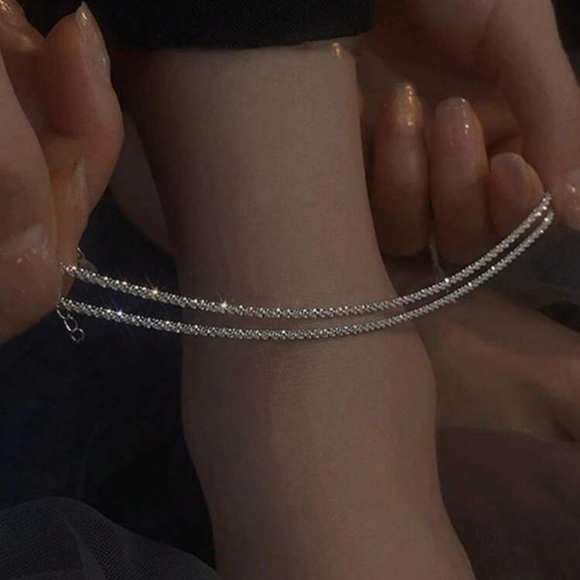 2pcs/set Simple Shiny Silver Anklet For Women, Great For Dates, Holidays - Picture 2 of 5